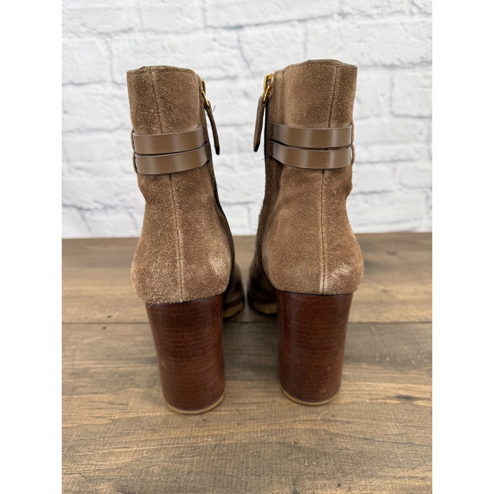 Tory Burch Leigh Brown Suede Double T Logo Lug Sole Ankle Boots 8.5M - Picture 5 of 15